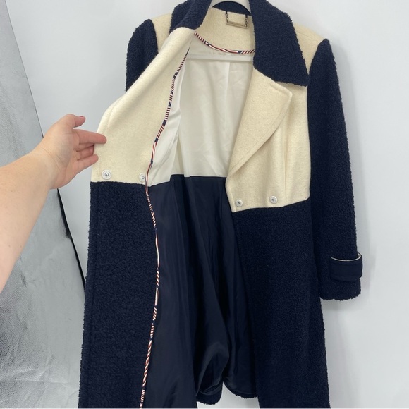 Diane Von Furstenberg DVF Kayden Cream navy blue boiled Wool Jacket Coat Sz 6 - Picture 11 of 11